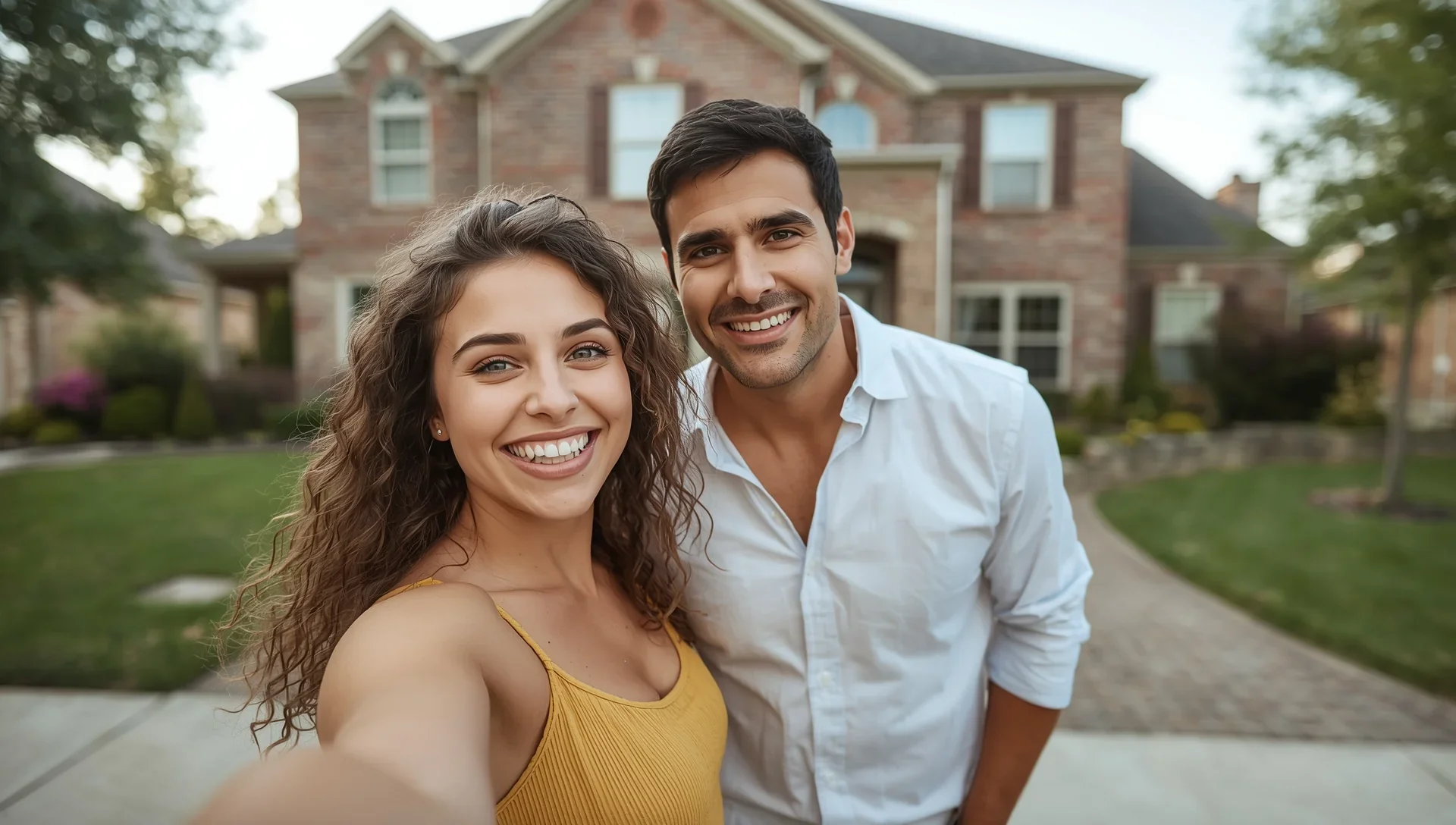 Homebuyers in front of the house