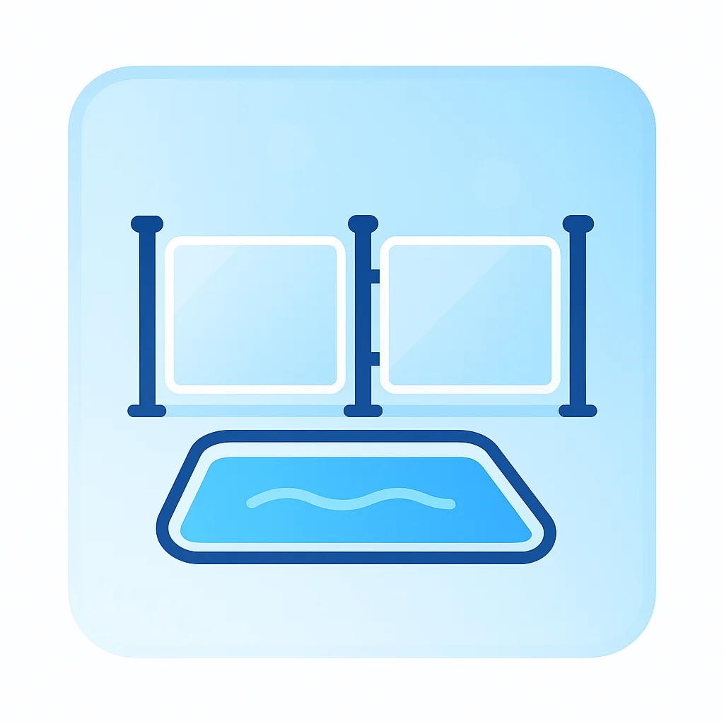 Inspector checking pool perimeter fencing and gate